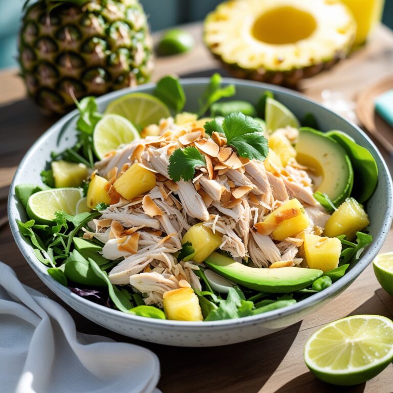 Tropical Chicken Salad with Pineapple and Coconut Flakes