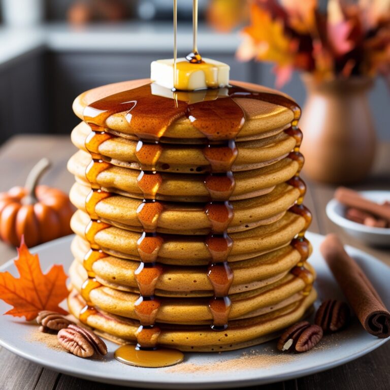 Fluffy Pumpkin Spice Pancakes with Maple Drizzle